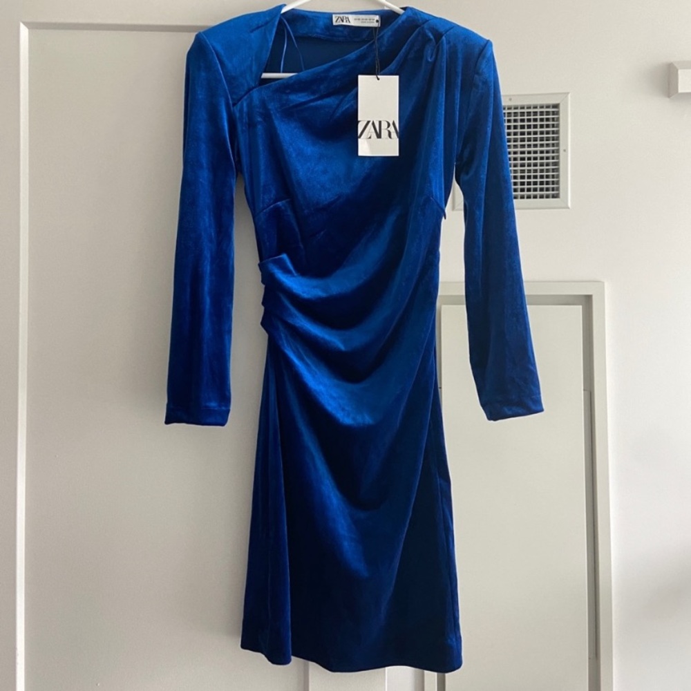 Zara Royal Blue Velvet Long Sleeve Dress